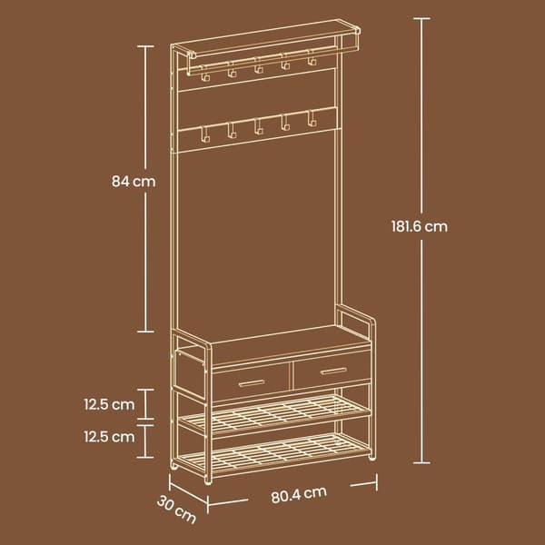 Coat Rack - Med Shoe Bank - 10 Haken