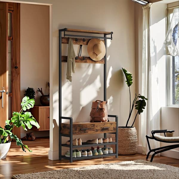 Coat Rack - Med Shoe Bank - 10 Haken