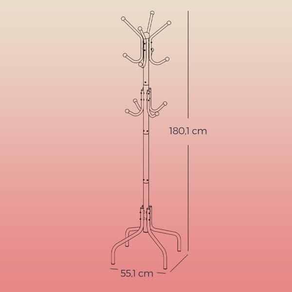 Coat Rack - Metal Clothing Hanger - 12 Hooks - Garderob