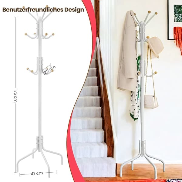 Coat Rack - Metal Clothing Hanger - 12 Hooks - Garderob