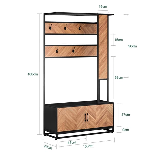 SoBuy Entrémøbel med bænk og garderobe - natur/sort, industrielt look FSR194-N