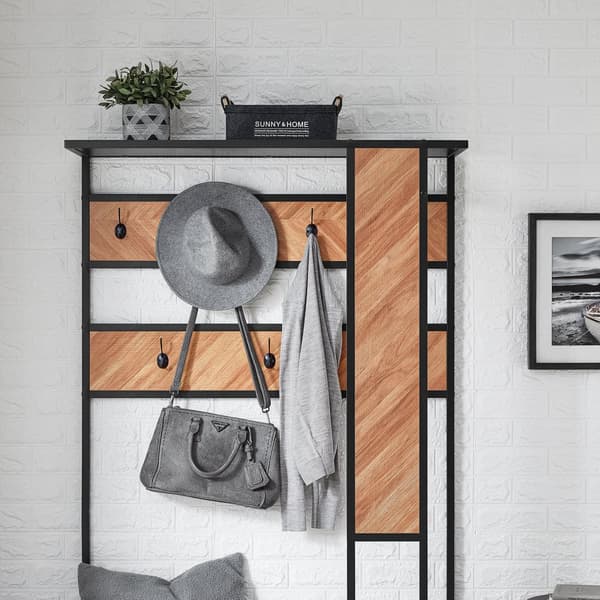 SoBuy Entrémøbel med bænk og garderobe - natur/sort, industrielt look FSR194-N