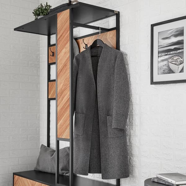 SoBuy Entrémøbel med bænk og garderobe - natur/sort, industrielt look FSR194-N