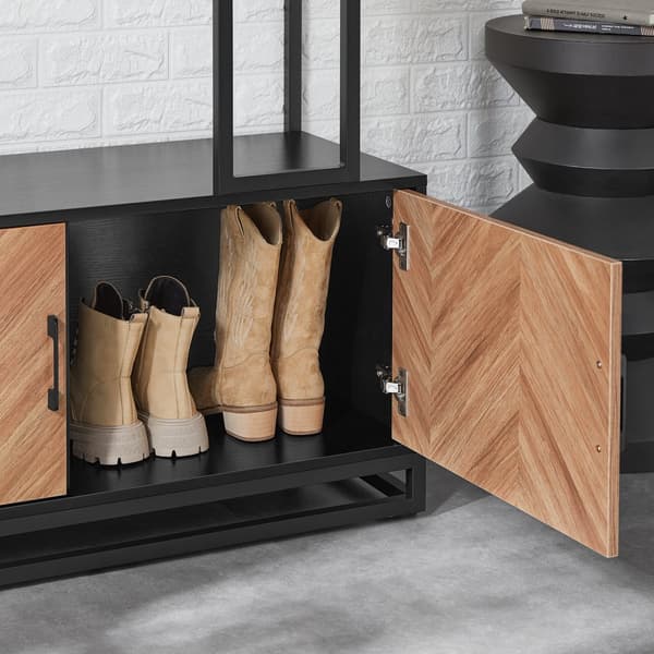 SoBuy Entrémøbel med bænk og garderobe - natur/sort, industrielt look FSR194-N