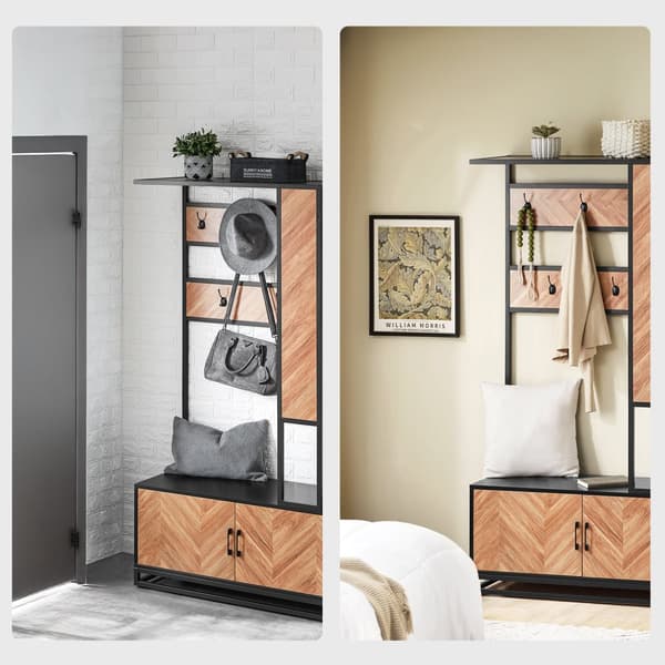 SoBuy Entrémøbel med bænk og garderobe - natur/sort, industrielt look FSR194-N
