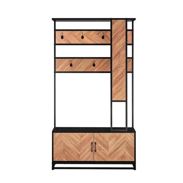 SoBuy Entrémøbel med bænk og garderobe - natur/sort, industrielt look FSR194-N
