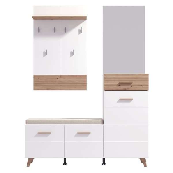 Garderobemøbel Sæt til Gang, 66.5x102x19.5 cm, 51x83x2 cm, 141x106.5x33 cm, Hvid