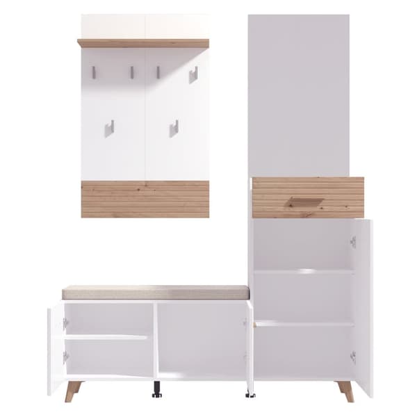 Garderobemøbel Sæt til Gang, 66.5x102x19.5 cm, 51x83x2 cm, 141x106.5x33 cm, Hvid