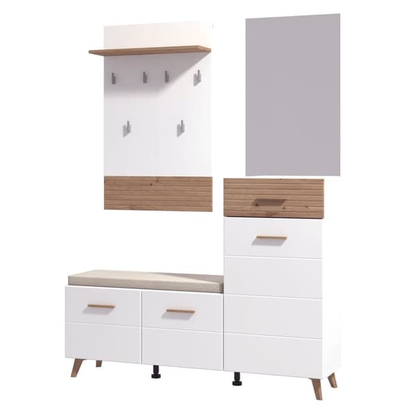 Garderobemøbel Sæt til Gang, 66.5x102x19.5 cm, 51x83x2 cm, 141x106.5x33 cm, Hvid