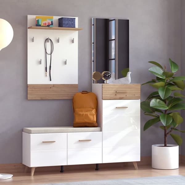 Garderobemøbel Sæt til Gang, 66.5x102x19.5 cm, 51x83x2 cm, 141x106.5x33 cm, Hvid