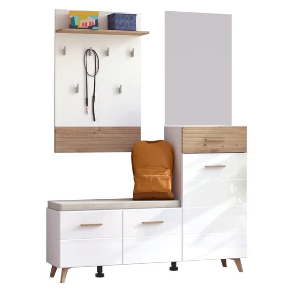 Garderobemøbel Sæt til Gang, 66.5x102x19.5 cm, 51x83x2 cm, 141x106.5x33 cm, Hvid