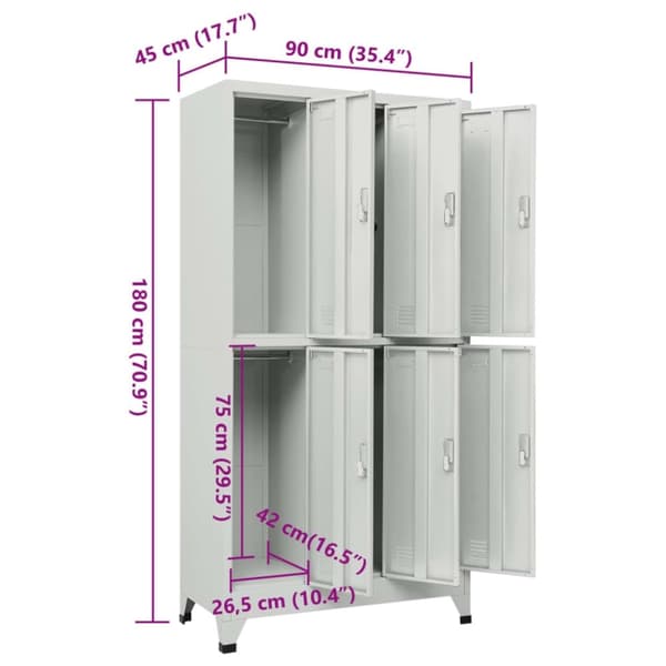 vidaXL Lukkokaappi 6 lokerolla teräs 90x45x180 cm Harmaa