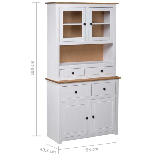 vidaXL Vitrinskåp vit 93x40,5x180 cm massiv furu panama