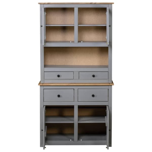 vidaXL Vitrinskåp grå 93x40,5x180 cm massiv furu panama