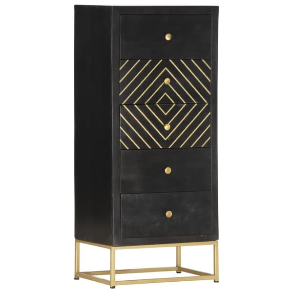 vidaXL Byrå svart och guld 45x30x105 cm massivt mangoträ