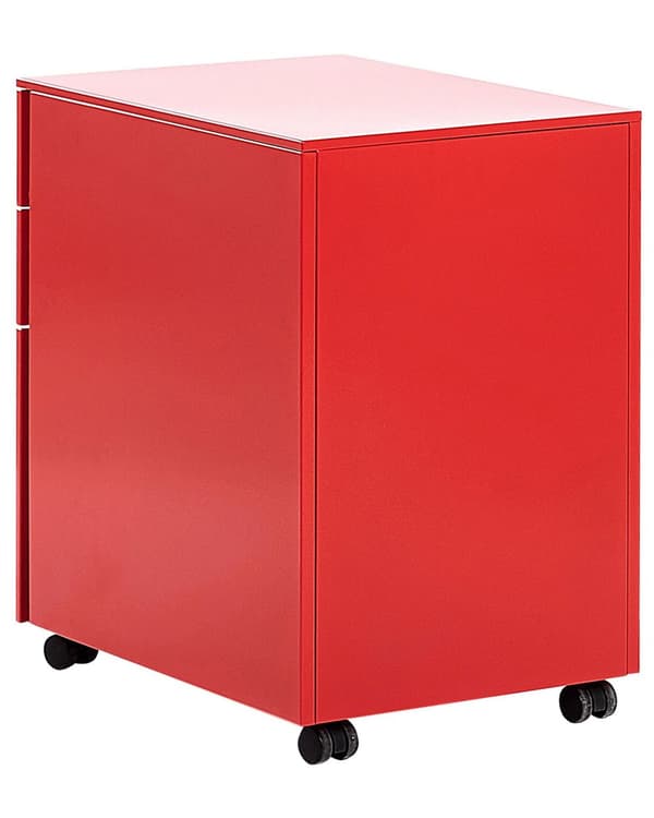 Laatikosto teräs punainen 39 x 60 x 50 cm muovi 3 laatikkoa pyörät lukittava moderni tyyli