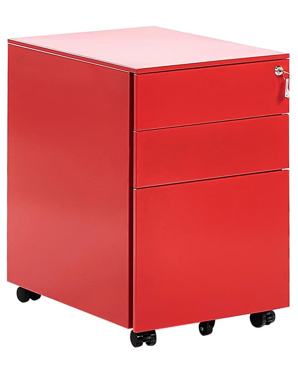 Laatikosto teräs punainen 39 x 60 x 50 cm muovi 3 laatikkoa pyörät lukittava moderni tyyli
