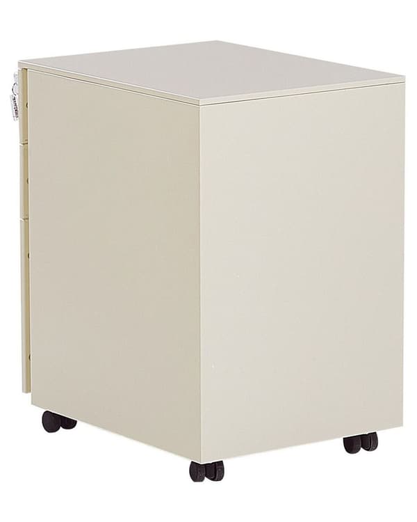 Arkivskab i Beige Metal 60 x 39 x 50 cm med Hjul 3 Skuffer Dokument Opbevaring Kontor Metalskab til Hængemapper Nøglelås Industrielt Design