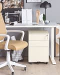 Miniatyrbillede 2 af 8: Arkivskab i Beige Metal 60 x 39 x 50 cm med Hjul 3 Skuffer Dokument Opbevaring Kontor Metalskab til Hængemapper Nøglelås Industrielt Design
