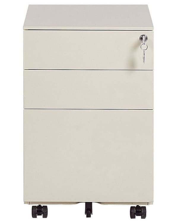 Laatikosto vaalea beige 39 x 60 x 50 cm teräs muovi 3 laatikkoa pyörät lukittava moderni