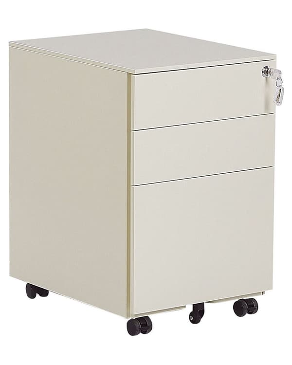 Laatikosto vaalea beige 39 x 60 x 50 cm teräs muovi 3 laatikkoa pyörät lukittava moderni