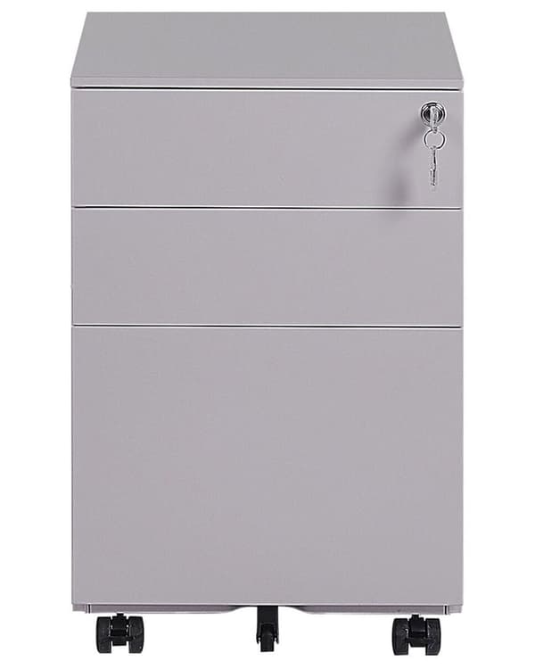 Laatikosto vaaleanharmaa 39 x 60 x 50 cm teräs muovi 3 laatikkoa pyörät lukittava moderni