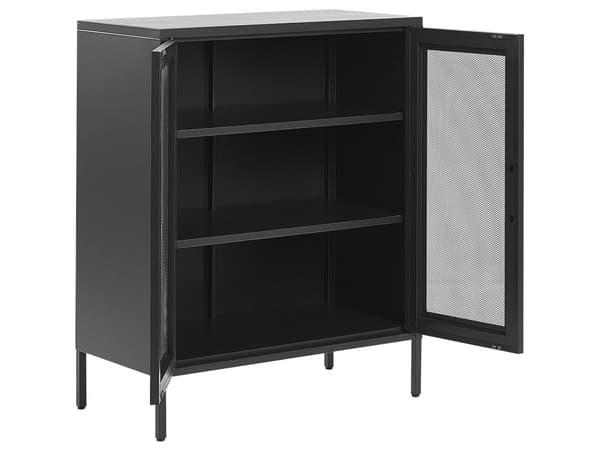 Senkki musta 80 x 102 x 40 cm teräs matta 2 ovea 3 hyllyä lattiasuoja teollinen
