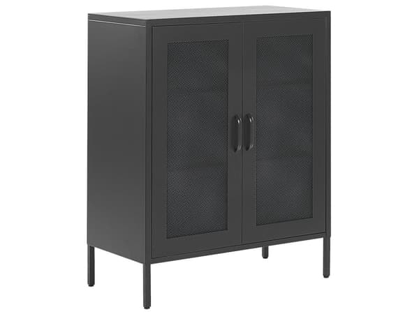 Senkki musta 80 x 102 x 40 cm teräs matta 2 ovea 3 hyllyä lattiasuoja teollinen