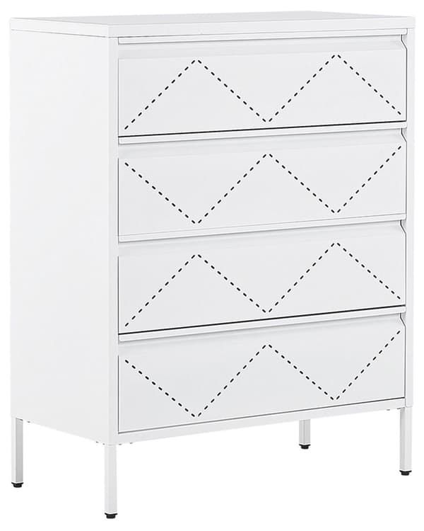 Kommode 4 Skuffer Hvid Metal Opbevaringsskab Industriel Stil Kontorstue