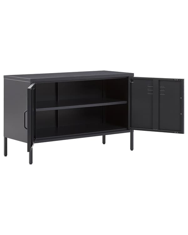 Senkki musta 100 x 65 x 40 cm teräs matta 2 ovea 2 hyllyä lattiasuoja teollinen