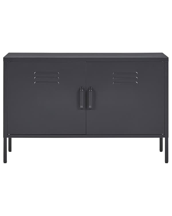 Senkki musta 100 x 65 x 40 cm teräs matta 2 ovea 2 hyllyä lattiasuoja teollinen