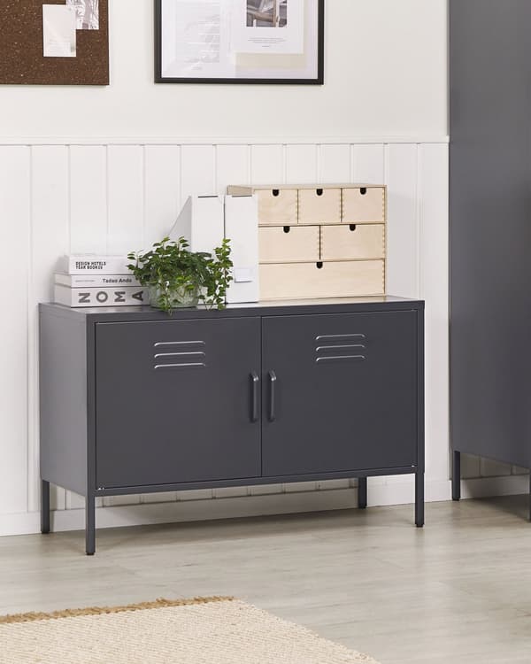Senkki musta 100 x 65 x 40 cm teräs matta 2 ovea 2 hyllyä lattiasuoja teollinen