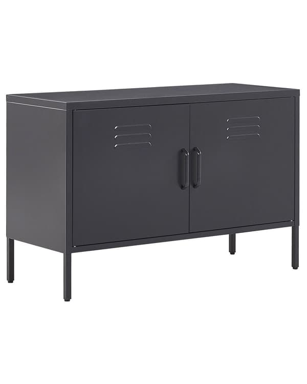 Senkki musta 100 x 65 x 40 cm teräs matta 2 ovea 2 hyllyä lattiasuoja teollinen