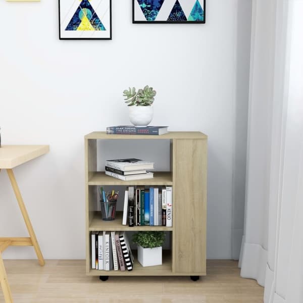 vidaXL skab med hjul 60x35x75 cm spånplade sonoma-eg