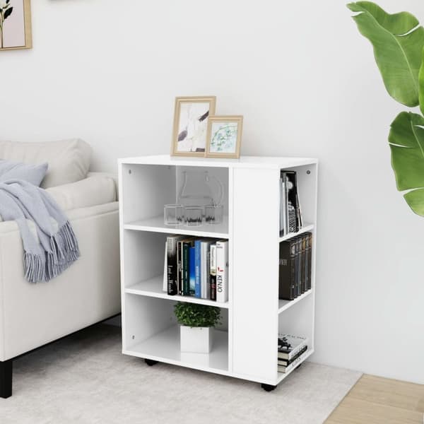 vidaXL skab med hjul 60x35x75 cm spånplade hvid højglans