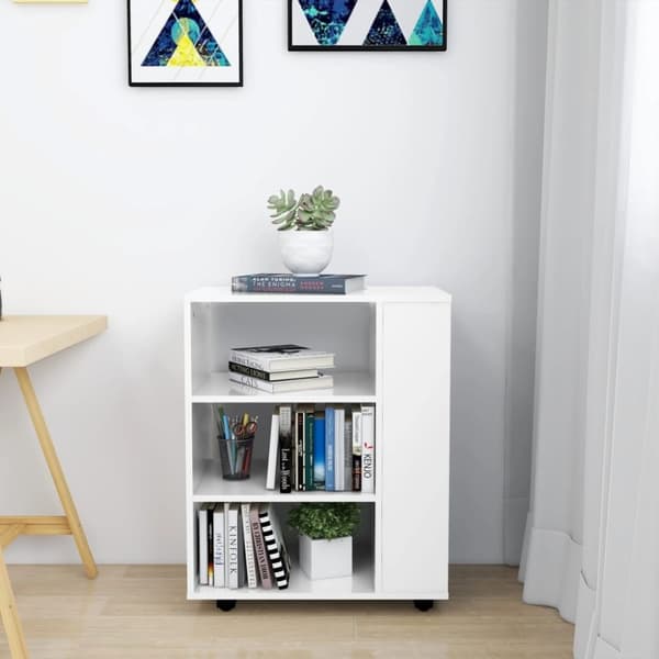 vidaXL Rulleskap høyglans hvit 60x35x75 cm sponplate