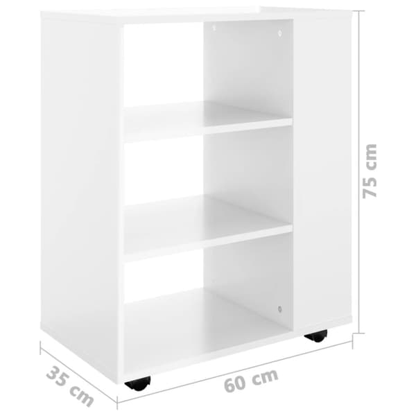 vidaXL Rulleskap høyglans hvit 60x35x75 cm sponplate
