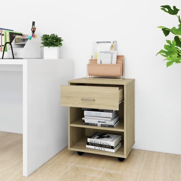 vidaXL skab med hjul 46x36x59 cm spånplade sonoma-eg