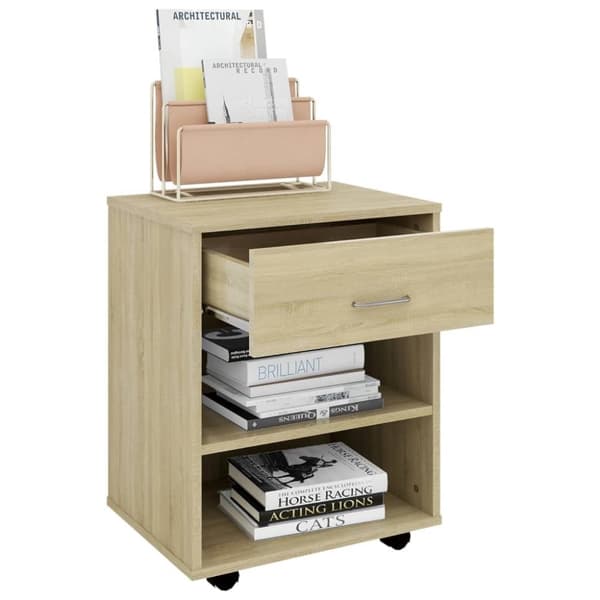 vidaXL skab med hjul 46x36x59 cm spånplade sonoma-eg