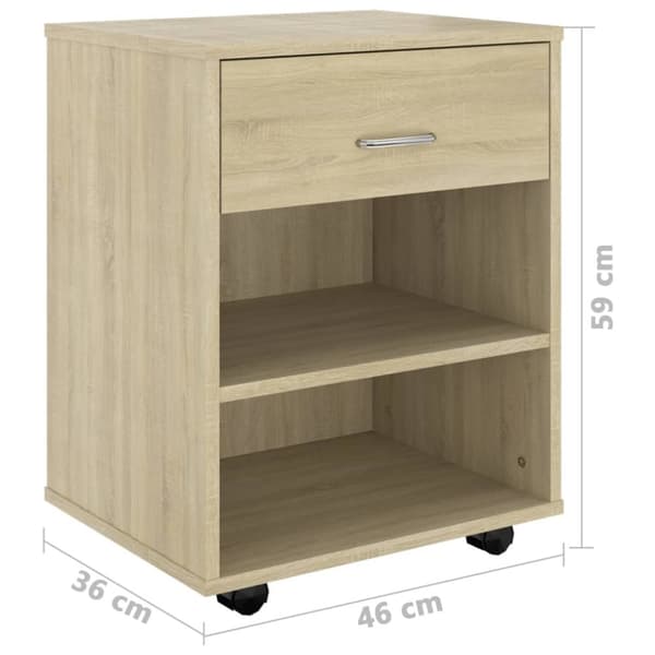 vidaXL skab med hjul 46x36x59 cm spånplade sonoma-eg