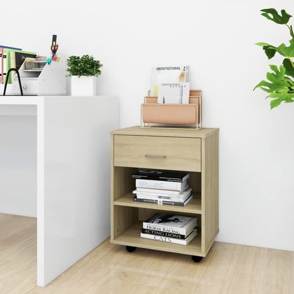 vidaXL skab med hjul 46x36x59 cm spånplade sonoma-eg