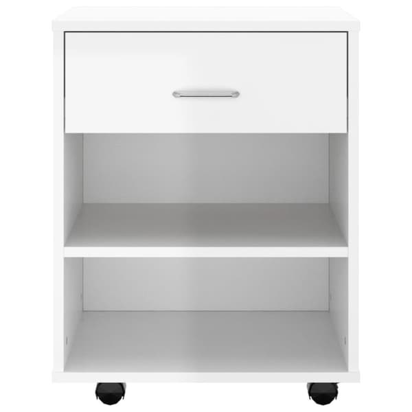 vidaXL Skåp med hjul vit högglans 46x36x59 cm spånskiva
