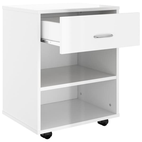 vidaXL Skåp med hjul vit högglans 46x36x59 cm spånskiva