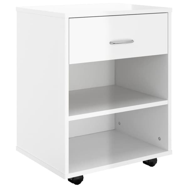 vidaXL Skåp med hjul vit högglans 46x36x59 cm spånskiva