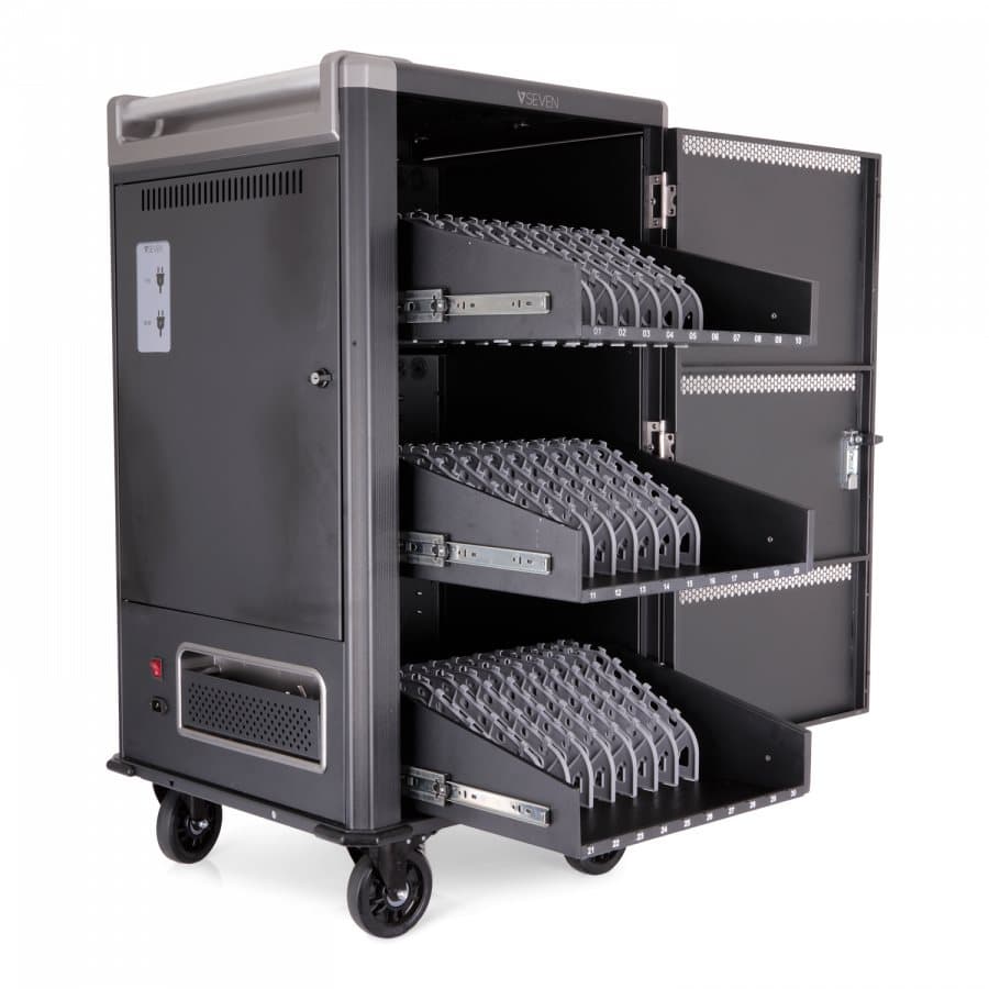 Tablett/bärbar datorvagn Charge Cart V7 - för 30 surfplattor och bärbara datorer upp till 17 tum