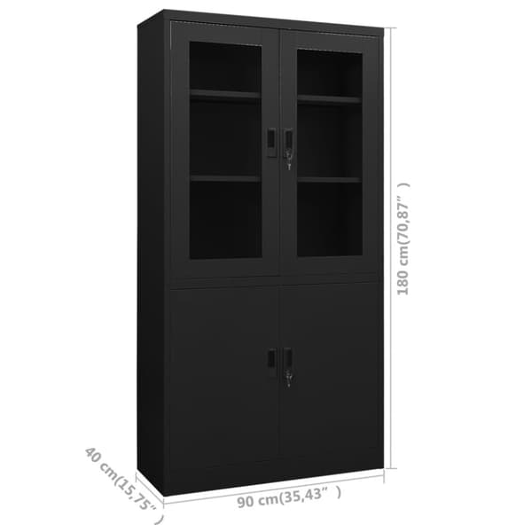 vidaXL Kontorskap svart 90x40x180 cm stål