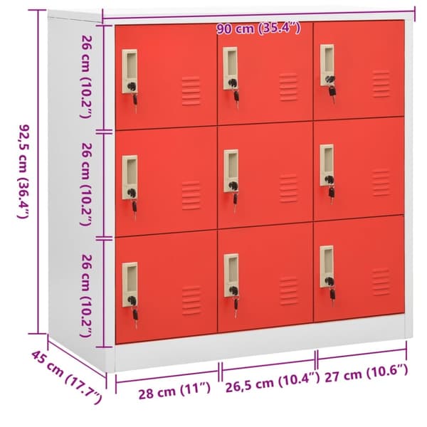 vidaXL skab 90x45x92,5 cm stål lysegrå og rød