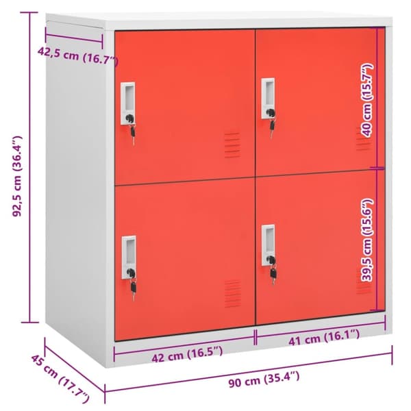 vidaXL skab 90x45x92,5 cm stål lysegrå og rød