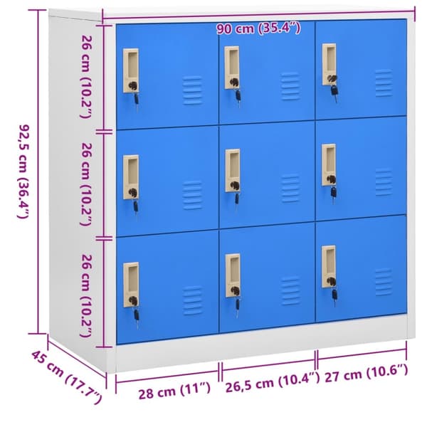 vidaXL skab 90x45x92,5 cm stål lysegrå og blå