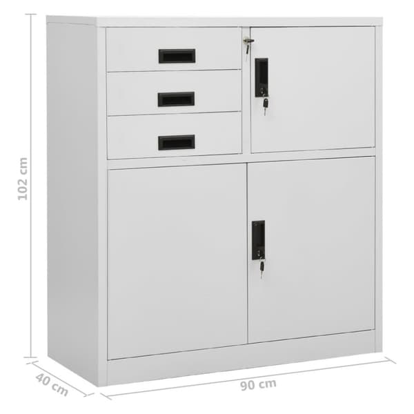 vidaXL Toimistokaappi vaaleanharmaa 90x40x102 cm teräs